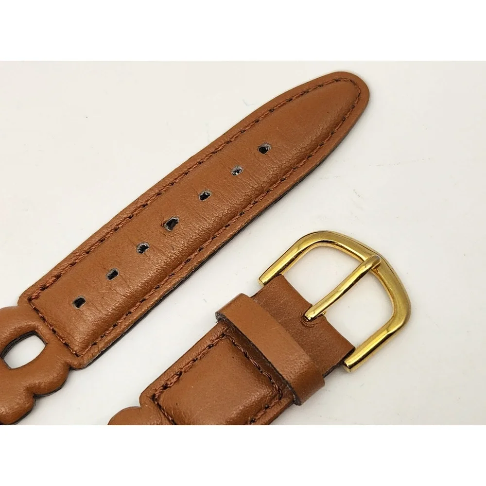 Vintage 16mm Hong Kong Cutout Pattern Brown Leather Watch Strap
